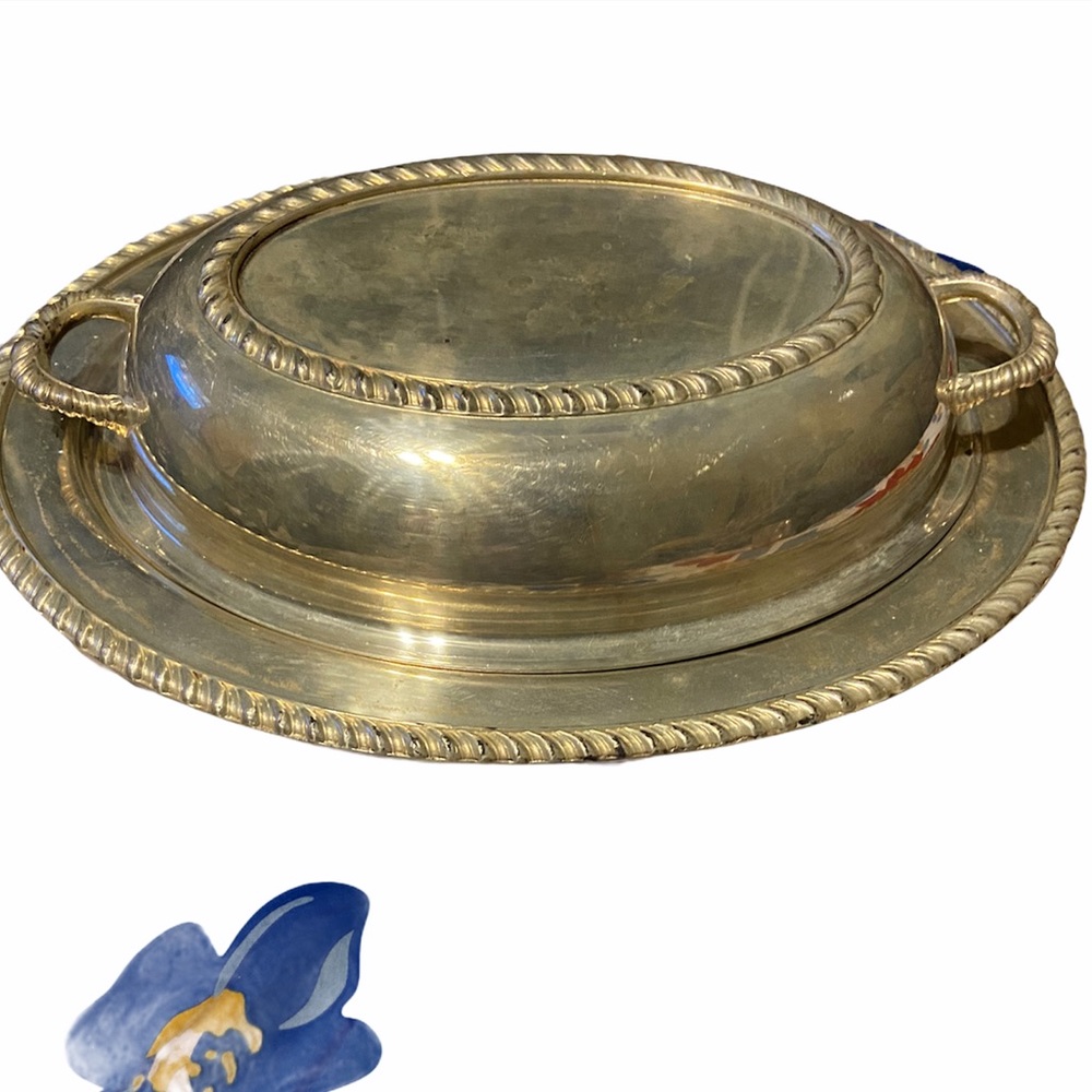 Antique Pilgrim silver plate serving dish